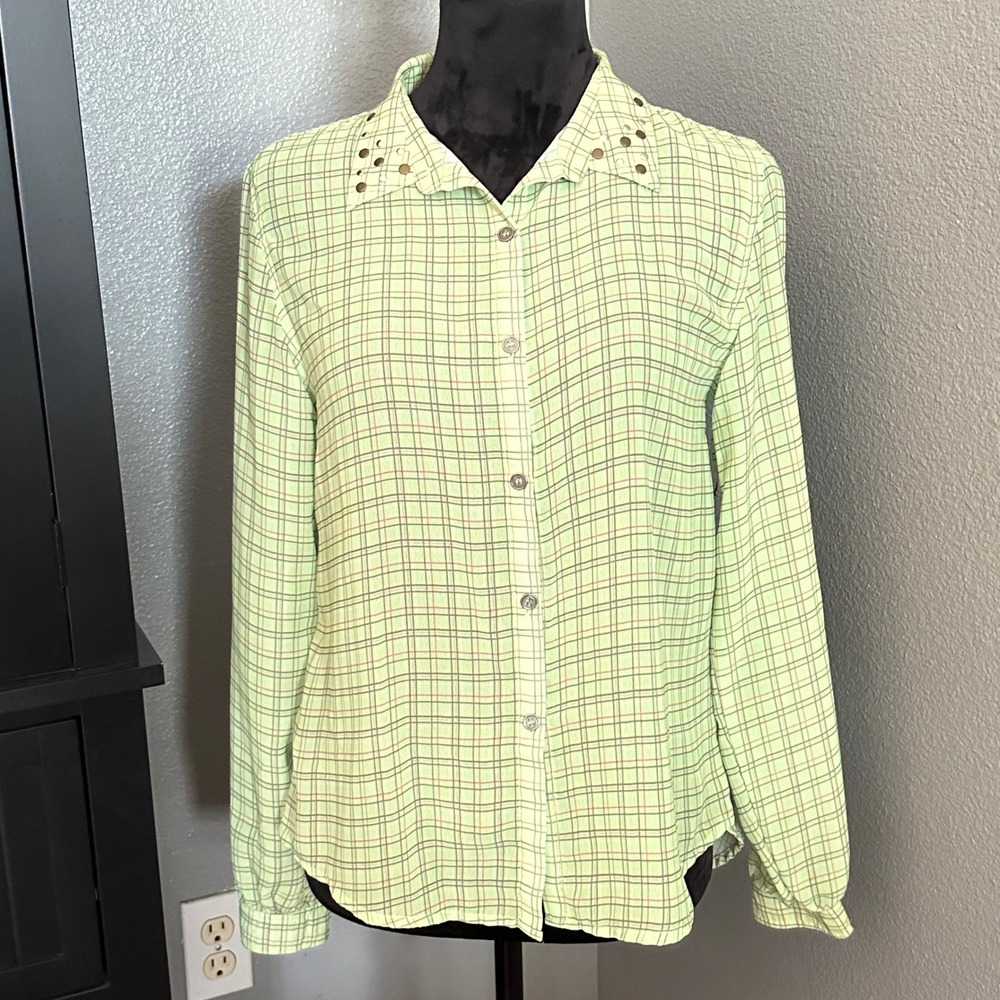 Dream Out Loud‎ Selena Gomez Sheer Plaid Blouse Large Open Back Y2K Indie Preppy